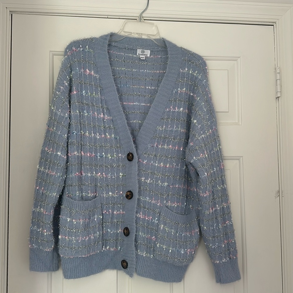 Verge Girl Blue Cardigan Sweater V-Neck Relaxed Fit